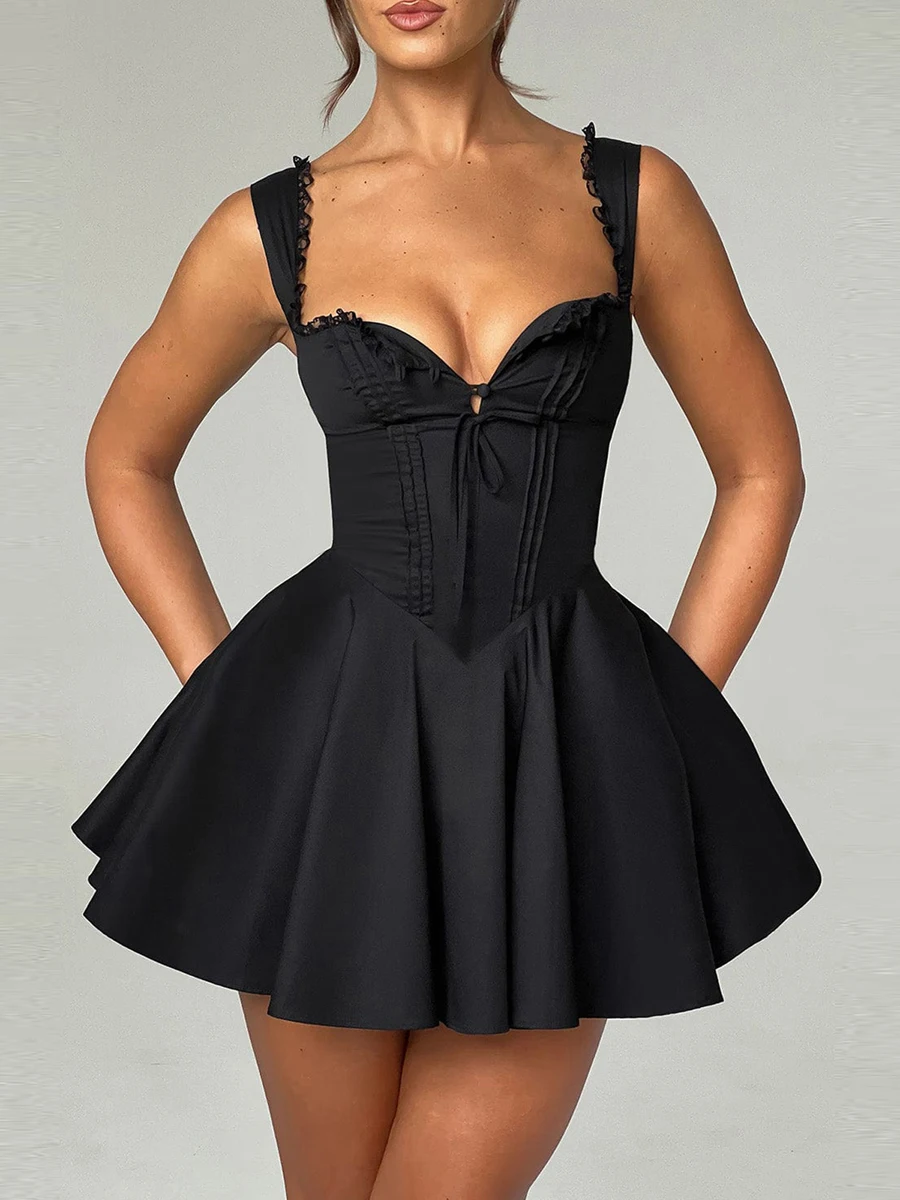 

Women s Mini Corset Dress A-Line Deep V Neck Backless Ruffle Hem Sleeveless Dress for Party Club