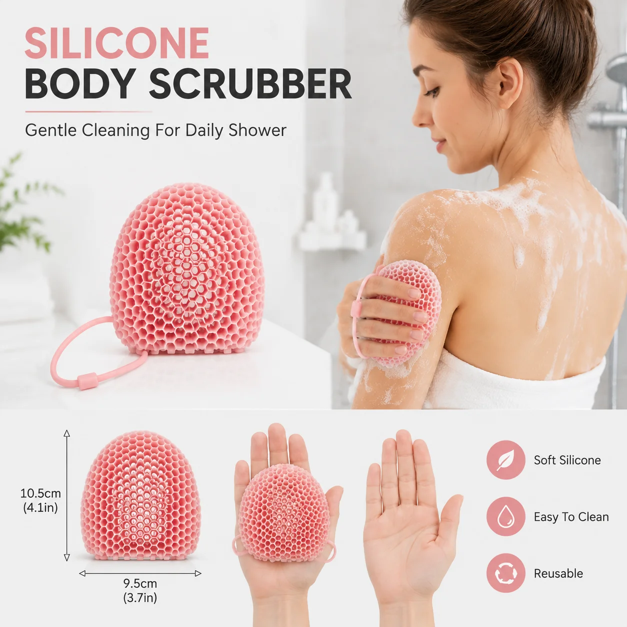 Silicone Body Scrubber Shower Brush Honeycomb Exfoliating Bath Tool for Body Cleaning Massage and Daily Shower Care