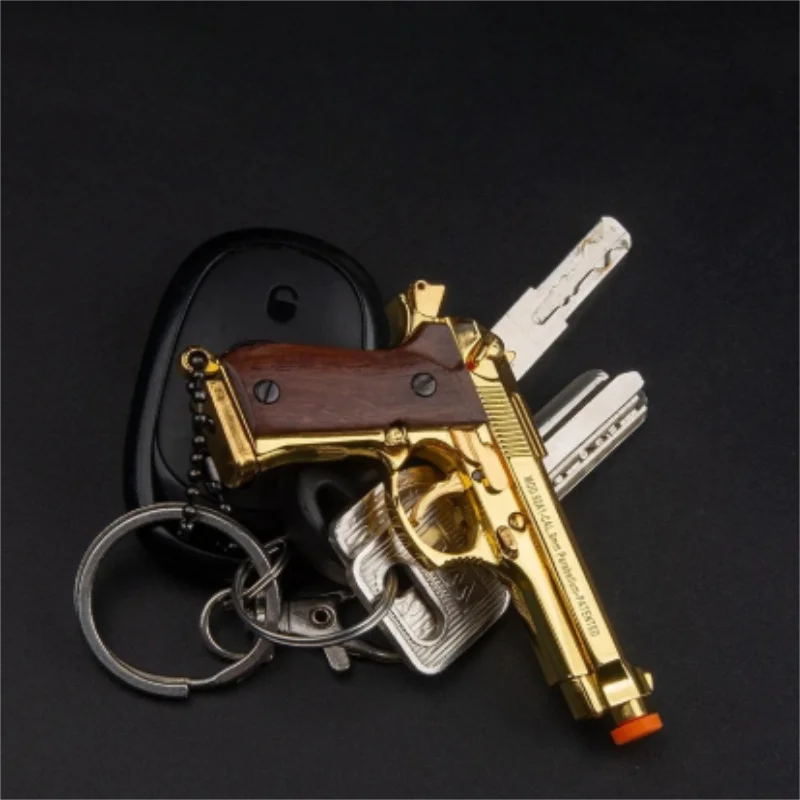 Detachable Solid Wood Handle 1:3 Scale Metal 92F Gun Model, Pop-out Shell Decompression Toy, Keychain, Collectible Gift for Men.