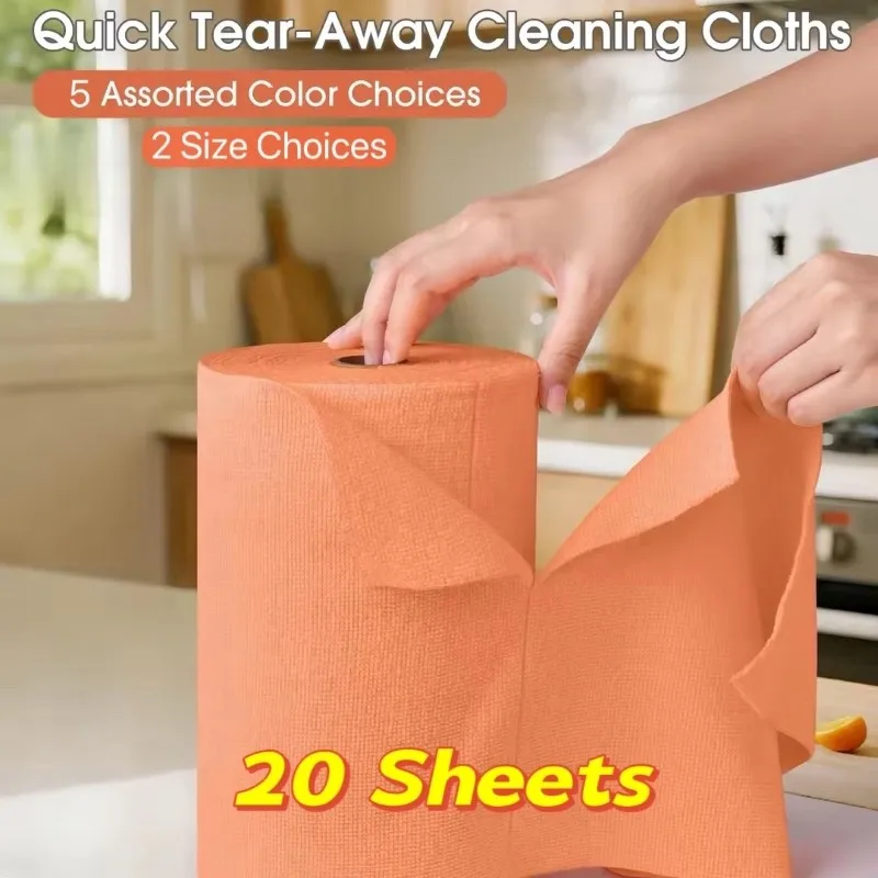 

20pcs/Roll Tearable Reusable Microfiber Cleaning Cloth Roll - Absorbent Kitchen Dish Towels, Household Cleaning Wipes