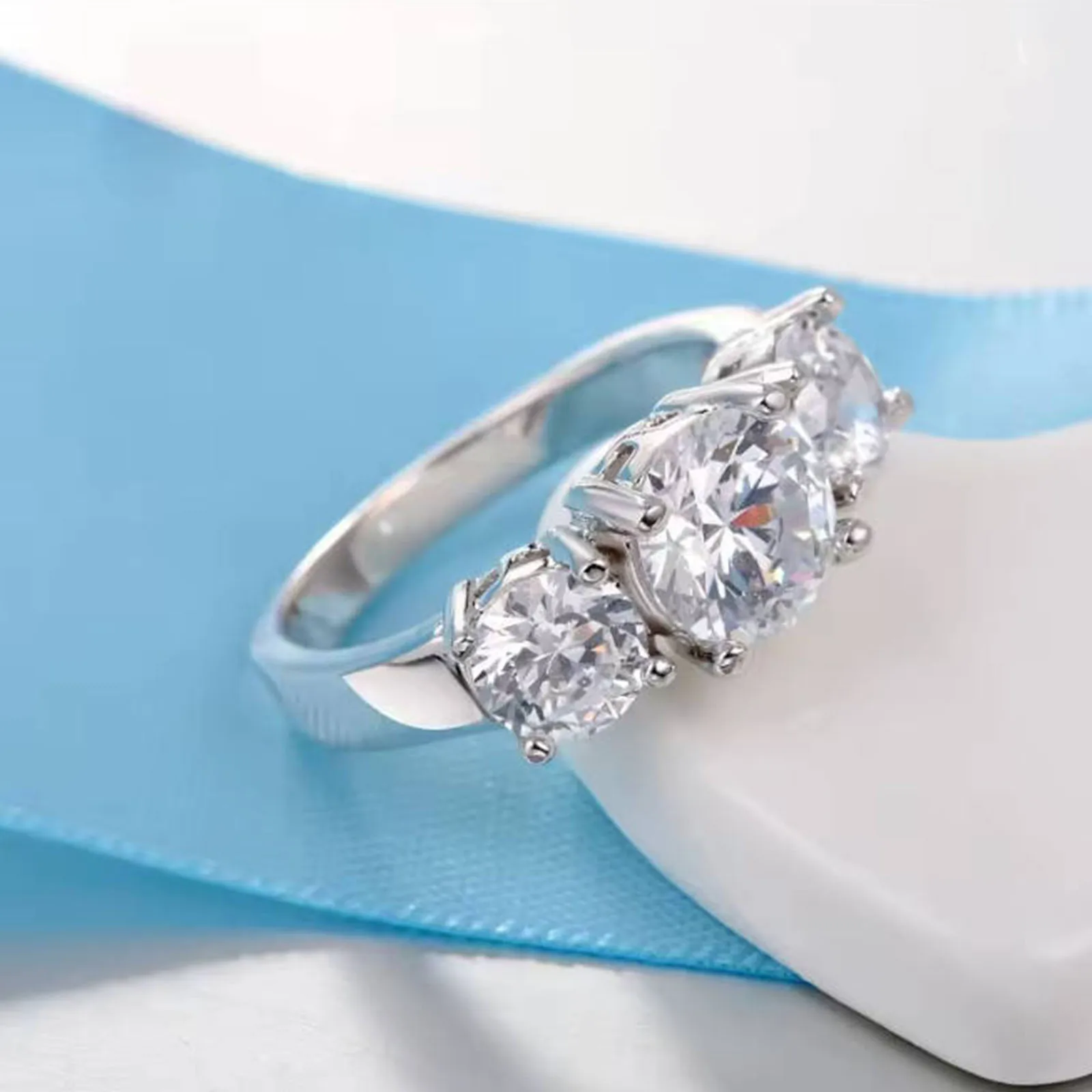 رائجة البيع 925 فضة اللون 3 تشيكوسلوفاكيا حجر الشق إعداد الفرقة خواتم للرجال النساء مجوهرات الزفاف الخطوبة