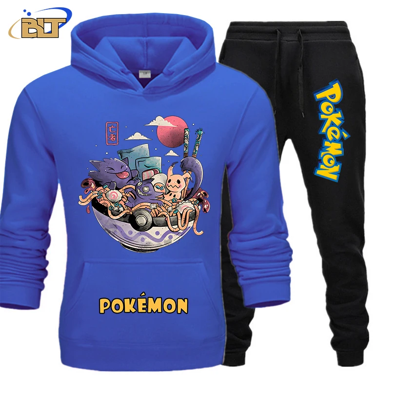 Conjunto de moletom masculino com estampa pokémon MINISO outono e inverno suéter esportivo adulto conjunto de 2 peças