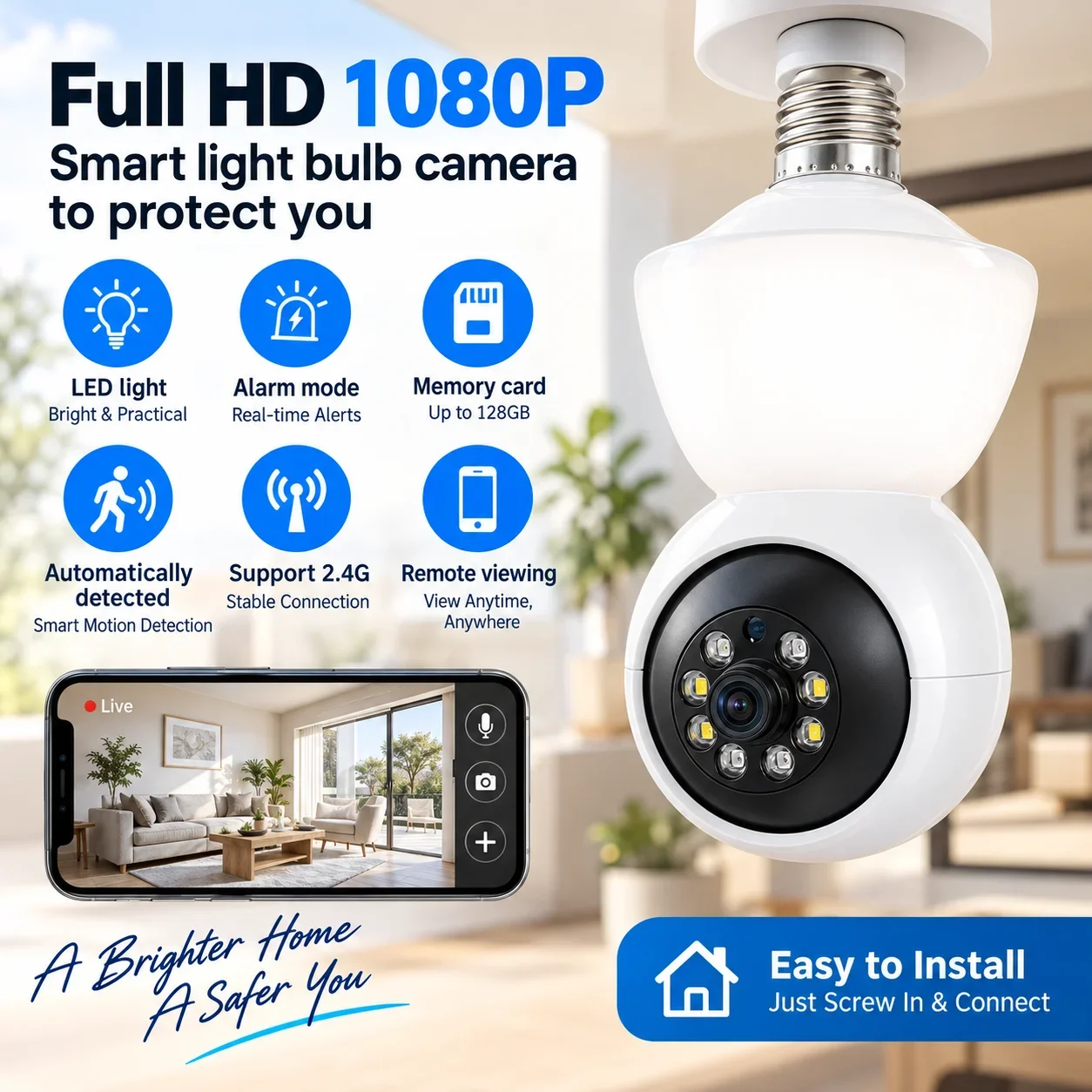 5MP 2.4GHz WiFi Bulb Security Camera IP Surveillance Camera Night Vision Wireless CCTV Home Monitoring