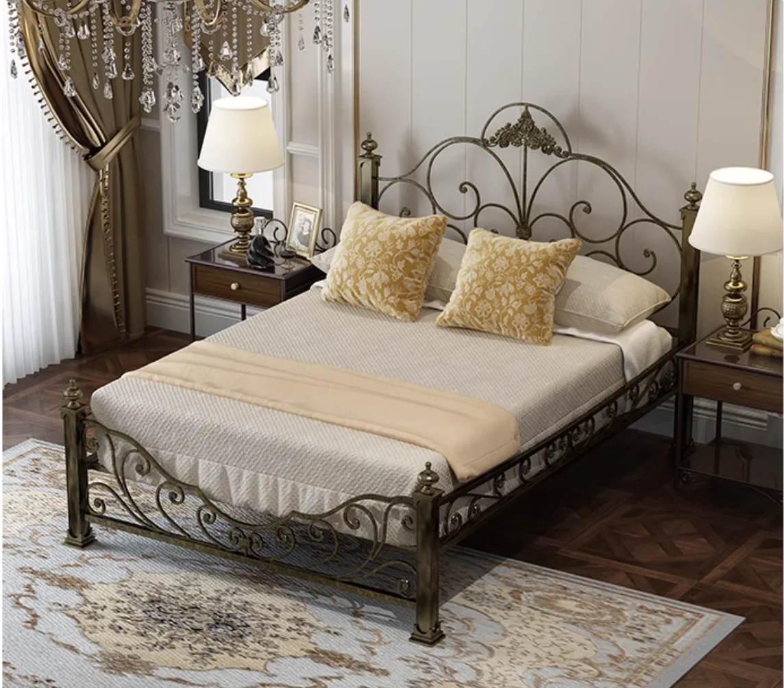 New Wrought iron bed Custom European Princess Vintage bed Iron frame sheet person double Classic 1.5m 1.8 image 4