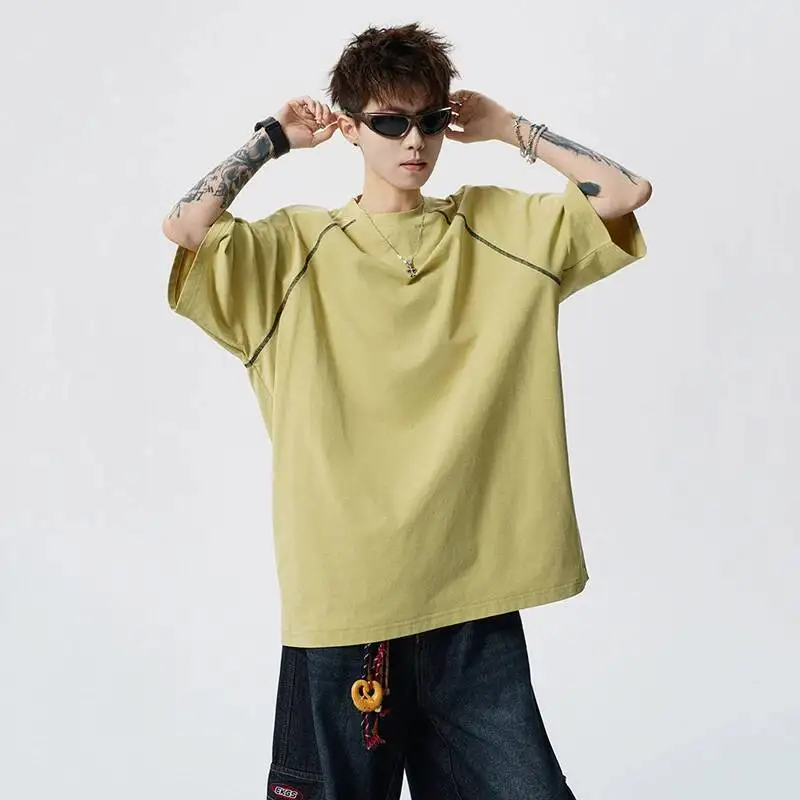 

Techwear Men's Mesh Back T-Shirt Breathable Short Sleeve Loose Casual Streetwear Round Collar Summer Pullover Top
