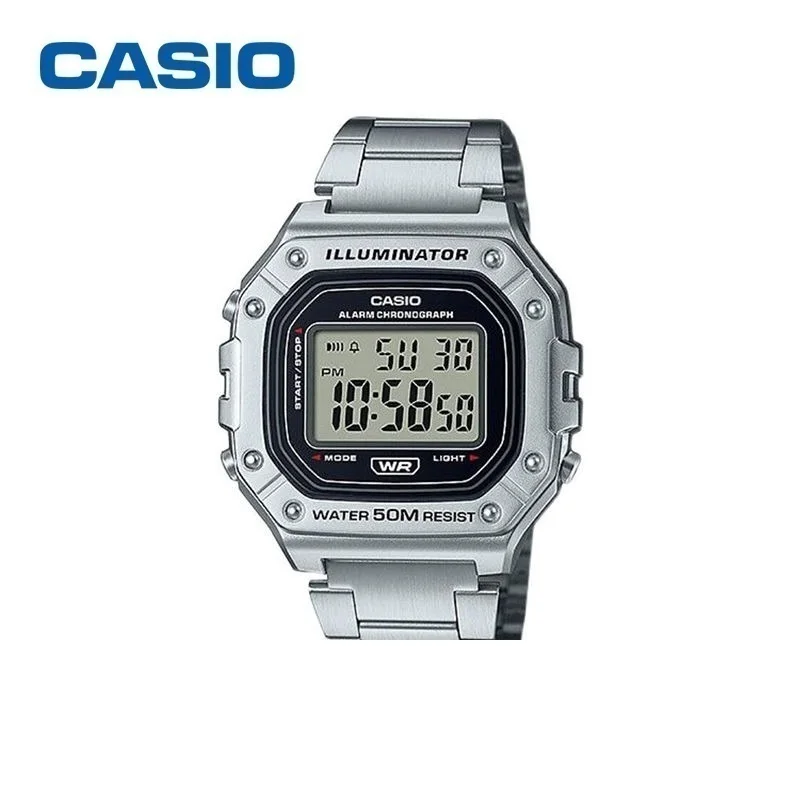 Casio W-218HD-1A Men\'s Watch Sports Student Small Square Digital Waterproof Watch Alarm Clock Calendar LED Lighting