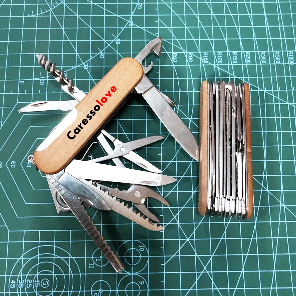 Wooden Handle Swiss Folding Knife Protable Emergency Tools Kit Outdoor Camping Multipurpose Pockey Knife EDC Survival Gadgets