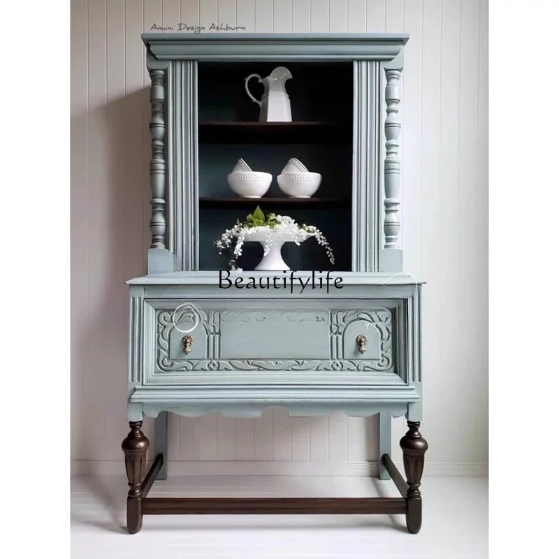 

French American Style Solid Wood Carved Vintage Wine Cabinet French Antique Sideboard Storage Cabinet High-end Furniture