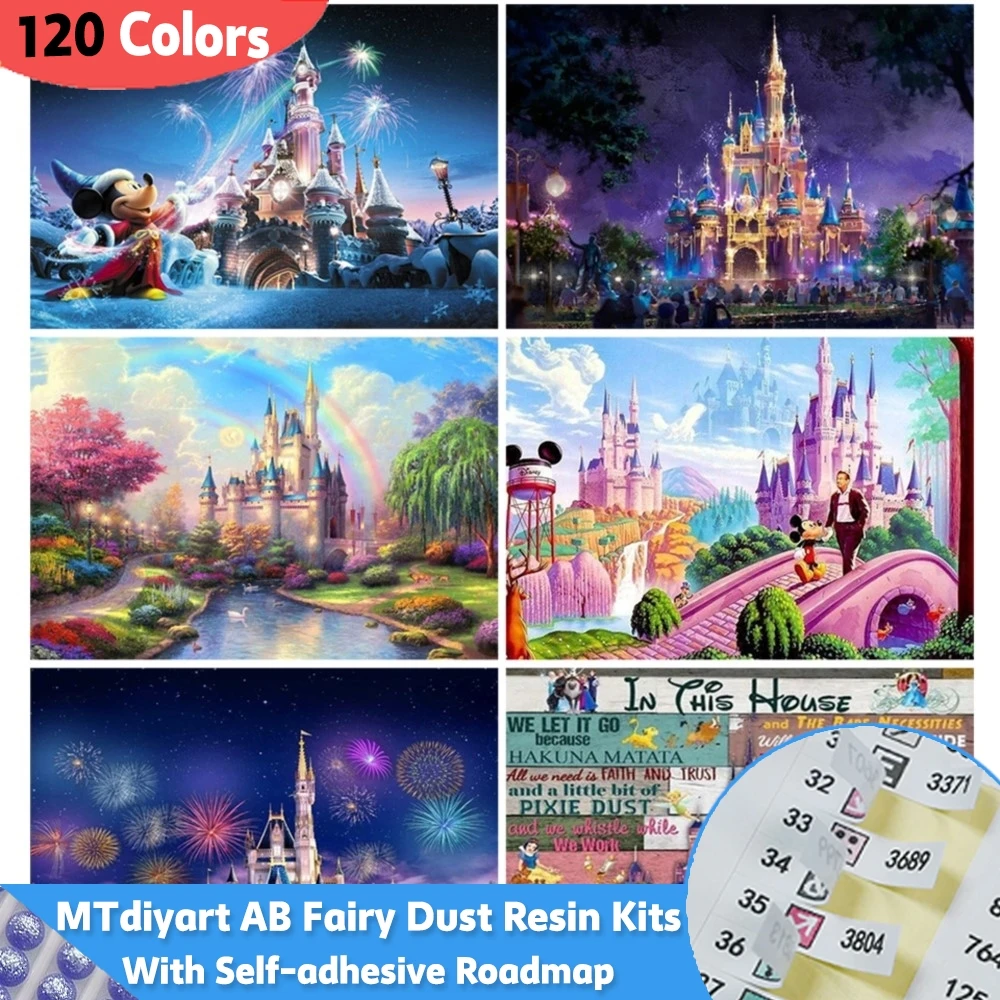 120 Colors Disney Castle Fairy Dust AB 5D Diamond Painting With Sticker Full Mosaic Cross Stitch Kits Cookie Art Home Wall Decor