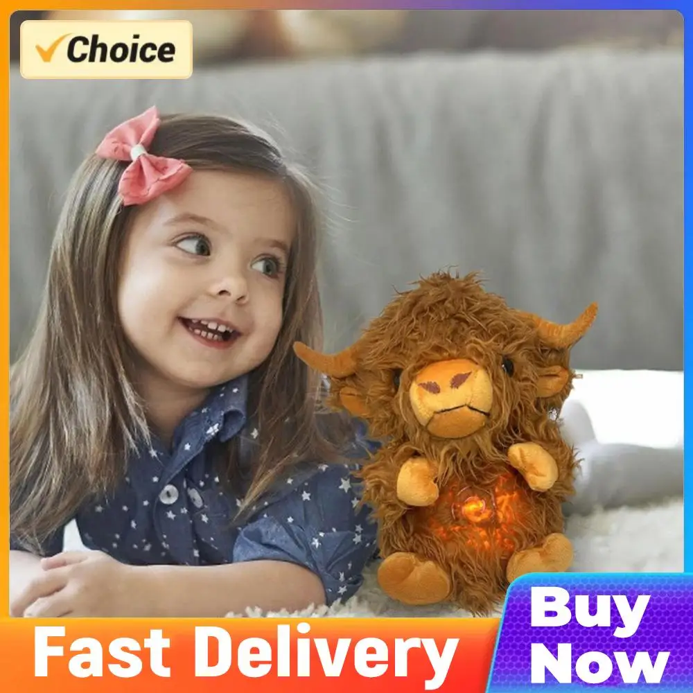 

Мягкая плюшевая игрушка-корова для успокоения малышей с имитацией дыхания и звуками, милая игрушка-корова из Шотландии для объятий