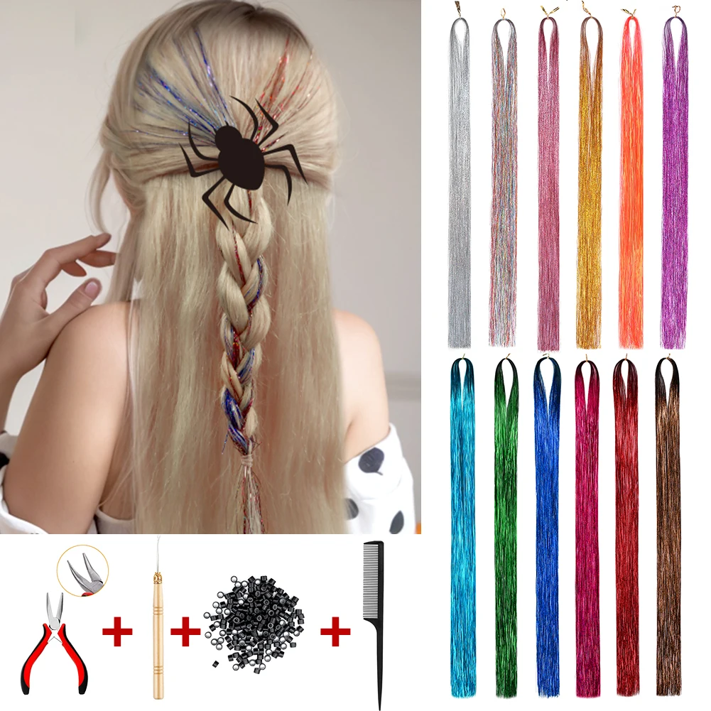 Extensões sintéticas do cabelo com jogo do ouropel, ferramentas do cabelo, fada, mulheres, meninas, 24"