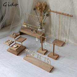 Brass Walnut Jewelry Display Rack Combination Earrings Holder Stud Earrings Hanger Necklace Storage Rack Jewelry Display Stand
