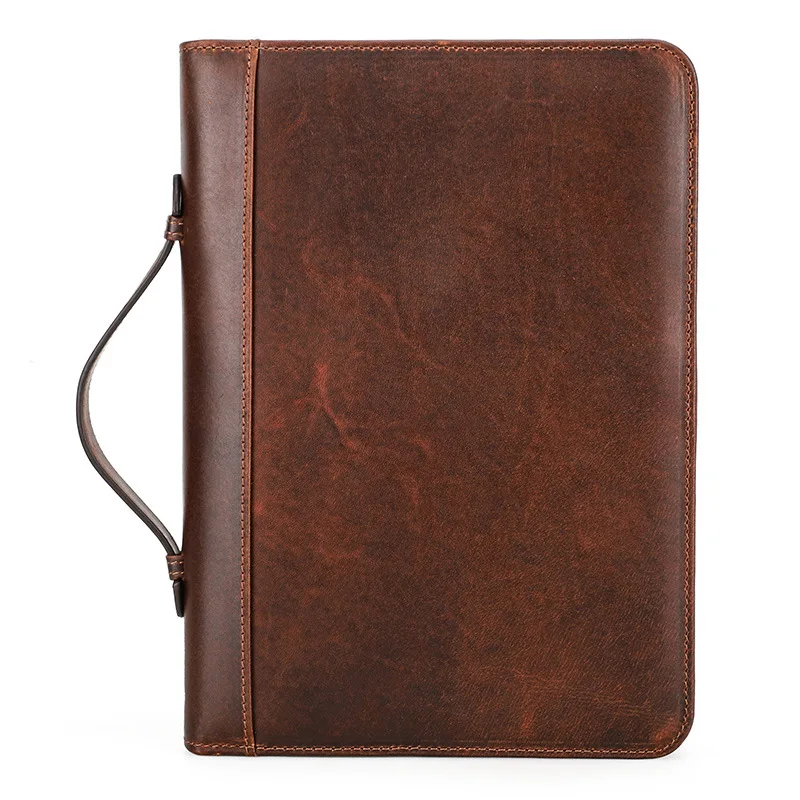 A5 Laptop Business Notebook Cover with Wrist Zipper Pen Slot Handmade Genuine Leather Stationery School Office Supplies