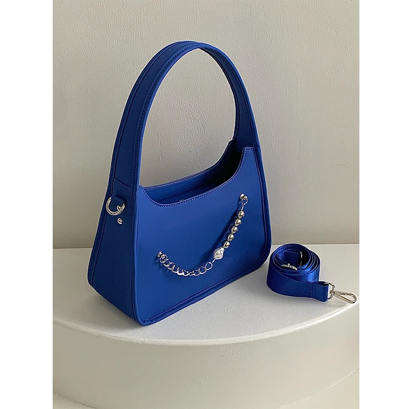 Klein Blue Crossbody Bag 2023 New Women's Minimalist Beading Magnetic Buckle Underarm Bag Elegant Temperament Commuting Handbag