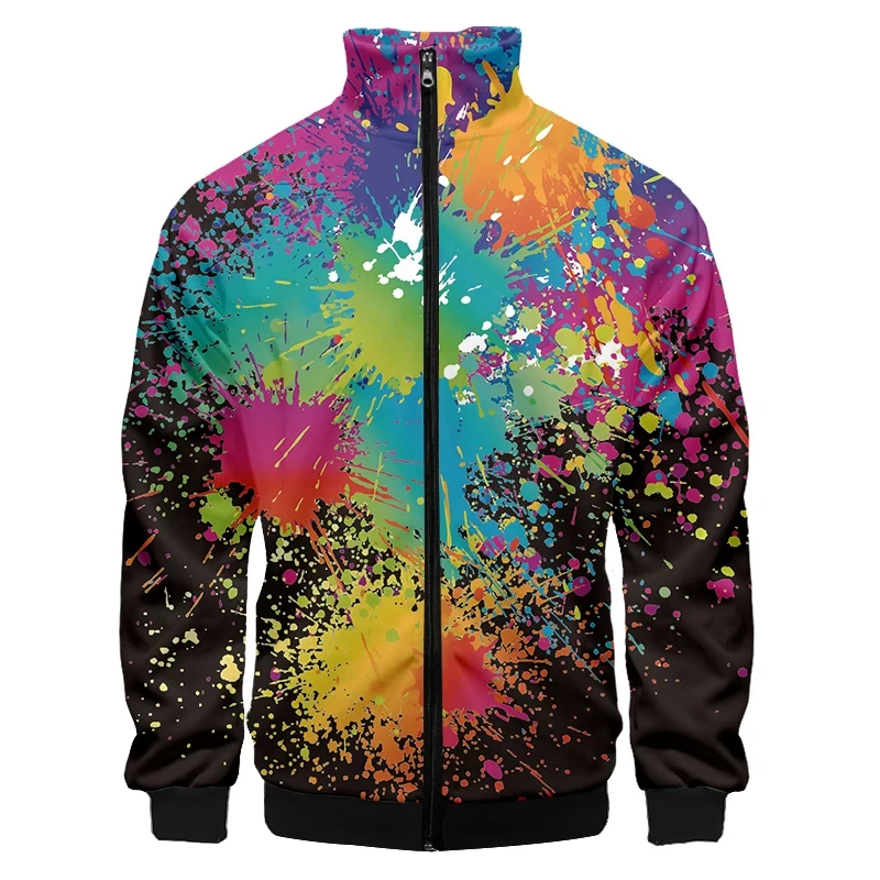 Giubbotto Bomber da uomo Casual stampa 3D giacca colorata con vernice Splash manica lunga cappotto con cerniera felpa Tie Dye Plus Size tute