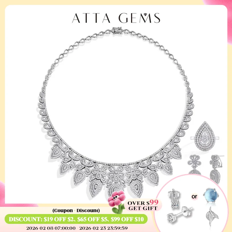 

ATTAGEMS Роскошный комплект свадебных украшений из муассанита D VVS1 S925 стерлингового серебра обручальное кольцо серьги браслет ожерелье для женщин