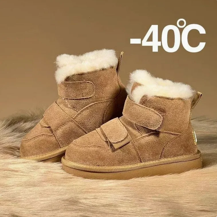 Winter Plush Boots For Children PU Leather Waterproof Teenager Girl's Snow Boots Soft-soled Faux Fur Cotton Shoes For Boys