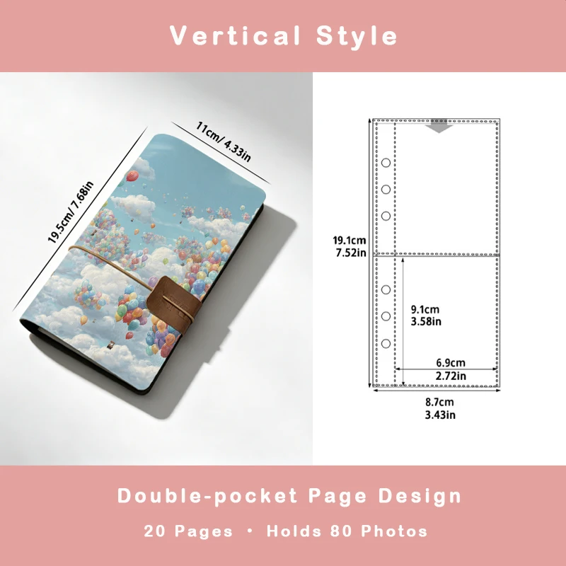 Fresh Blue Sky Cloud Hot Air Balloon Photo Album Holds 80 Photos Travel Memory Book Mini Instant Camera Organizer Gift For Girls