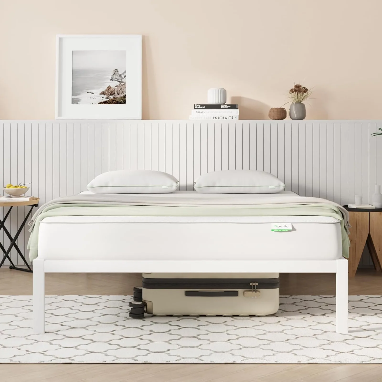 

US Queen Bed Frame Without Headboard, Metal Platform Bed Frame, Wood Slat Support, Heavy Duty, No Box Spring Needed