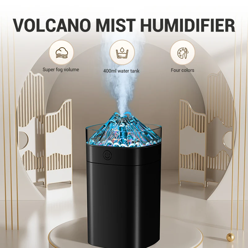 جديد 400 مللي مرطب هواء صغير رائع H2O محمول بالموجات فوق الصوتية بركان الهواء المرطب مع LED ضوء الليل ناشر رائحة المنزلية