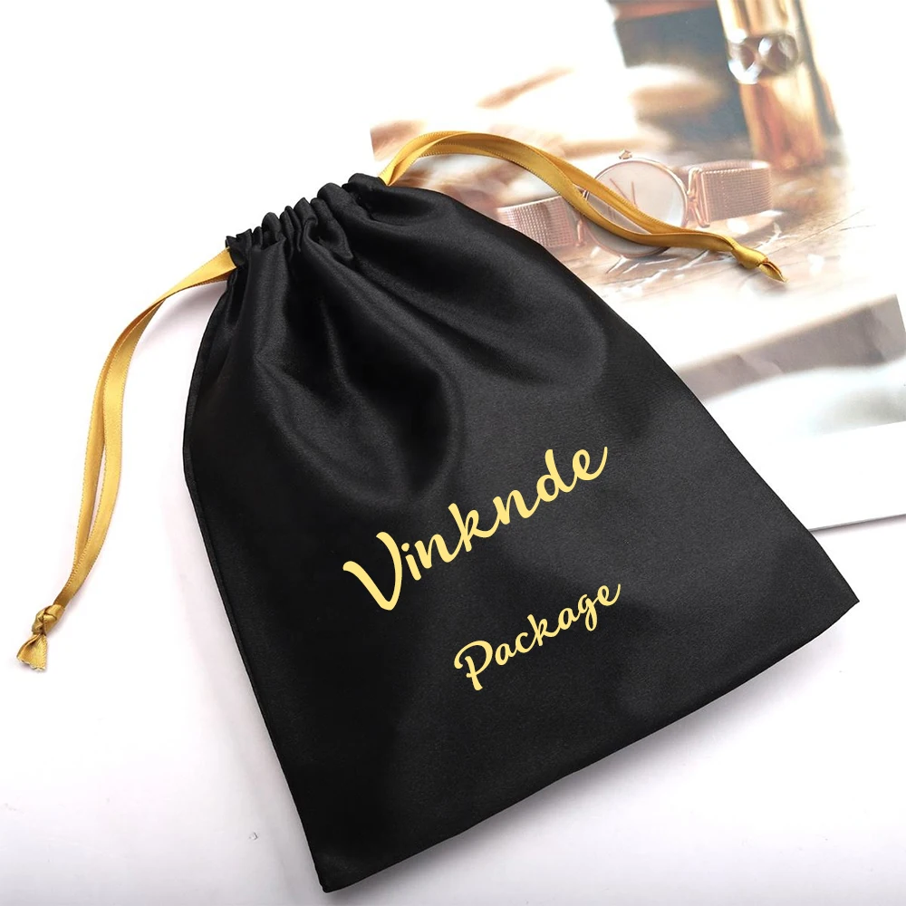 Bolsa de pelucas con logotipo personalizado de lujo, 50 Uds., 25x30cm, embalaje de regalo con cordón suave, bolsa de satén de seda para ropa, joyería, jabón, vela, Perfume