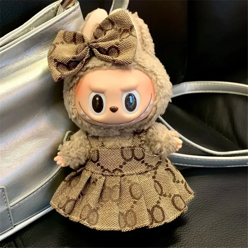 15 17cm For Labubu Doll Printed Clothes Hat Bowknot Skirt Set II Dollhouse DIY Outfit Accessories Trendy Sitting Toys Girl Gifts