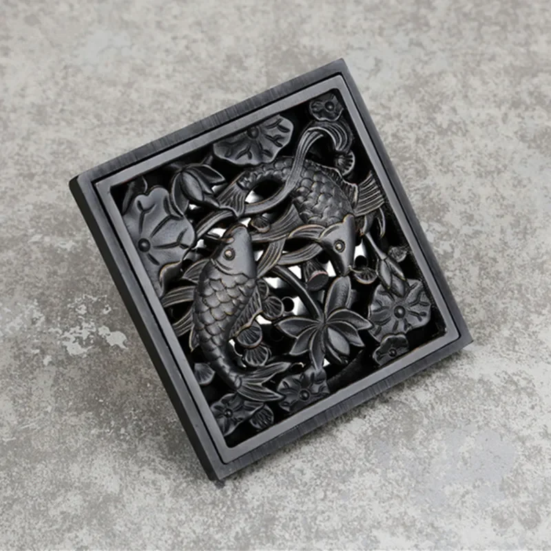 Shower Drains Square Bath Floor Drain Strainer Hair Catcher Brass Black Floor Shower Drain Waste Grate Drain Bathroom Accessorie