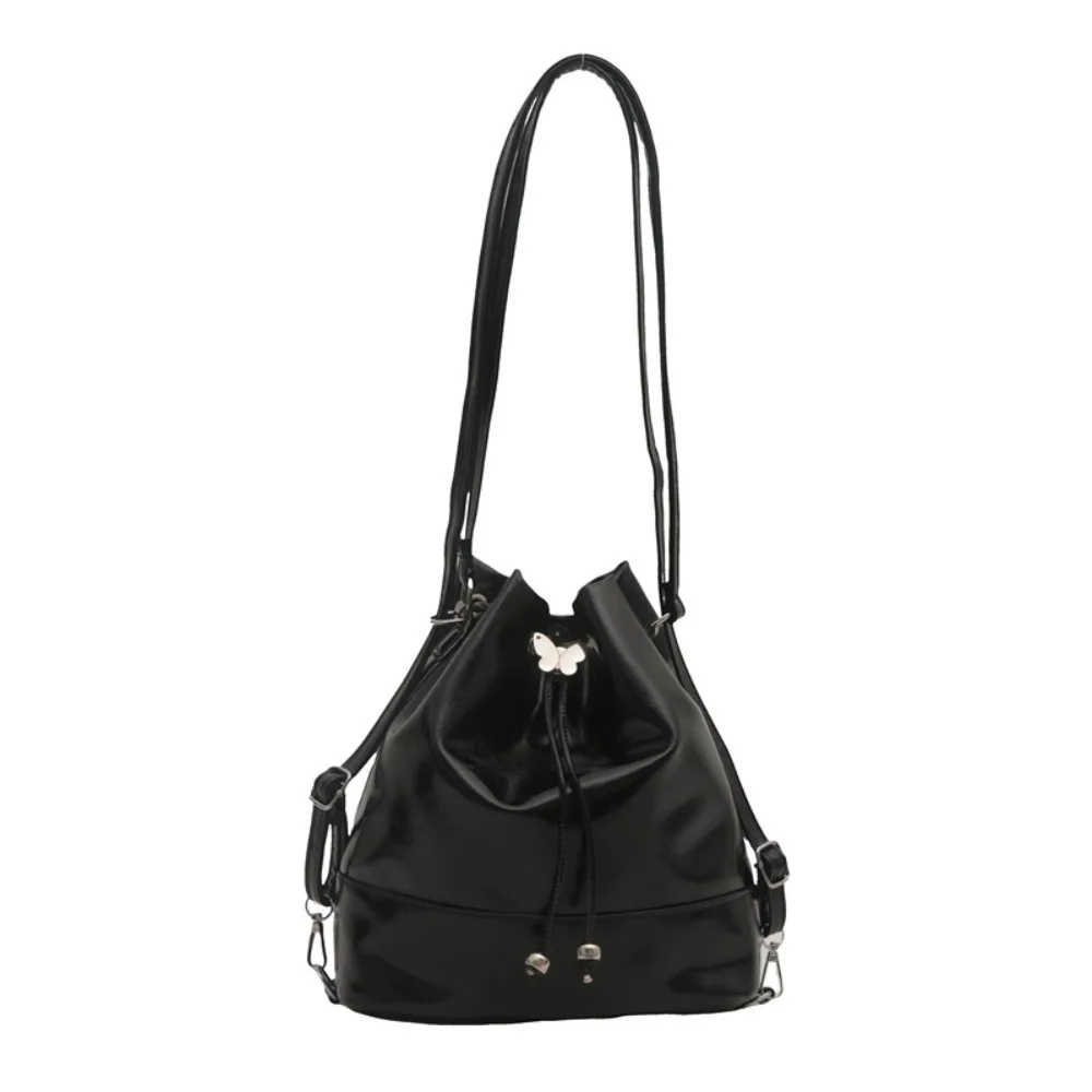 

Fashion Preppy Style PU Bowknot Backpack Sweet Leisure Drawstring Bucket Bag Solid Color Large Capacity Shoulder Bag Outdoor