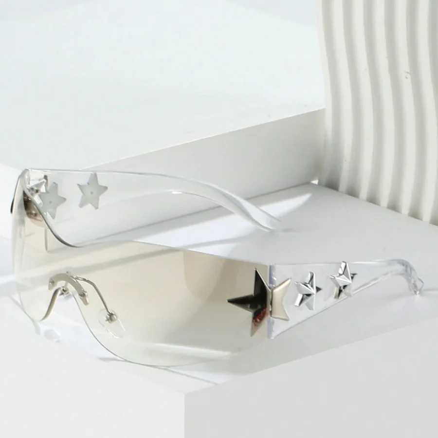 Star Wrap Around Decorative Large Frame Fashion Sunglasses Ladies Y2K Style Cool Summer Party Glasses Men