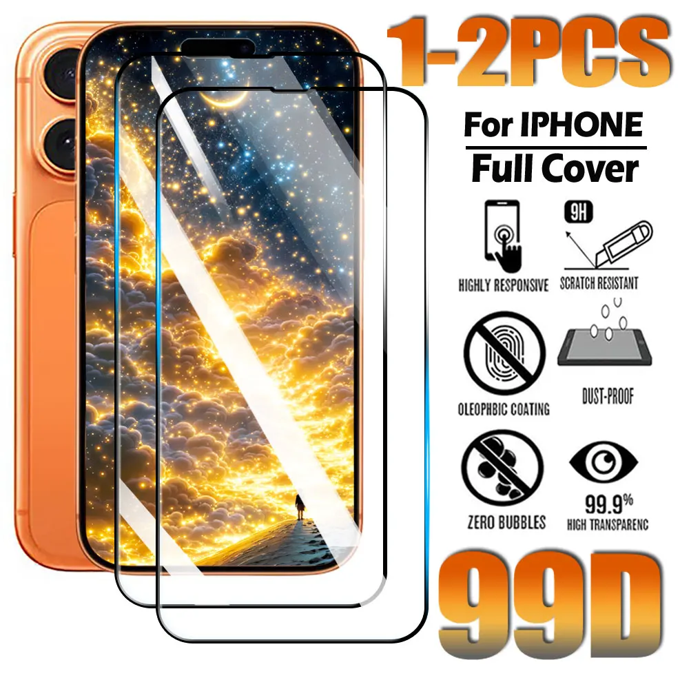 

1-2 шт. Защитное стекло 9H 99D для iPhone 17 Air 16 Plus 15 14 13 12 11 Pro Max 12 Mini XR, защитная пленка для экрана