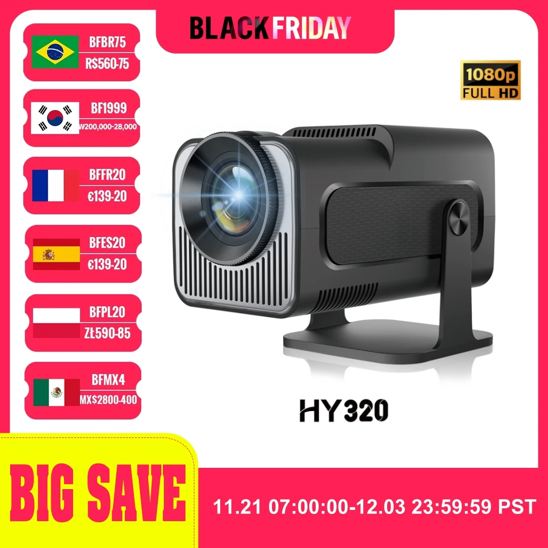 Projector HY320 4K Native 1080P Android 11 Dual WiFi 6 BT5.0 390ANSI Allwinner H713 Home Movie Outdoor Portable Projector