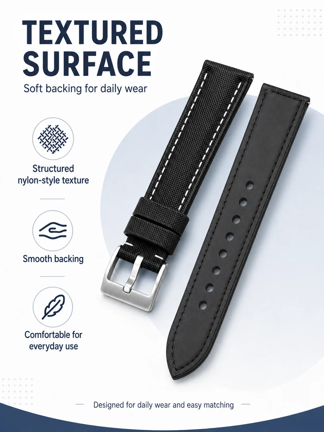18-24mm Nylon Echtleder Uhrenarmband Canvas-Textur Ersatz-Uhrenband Edelstahlschnalle – Detail 2