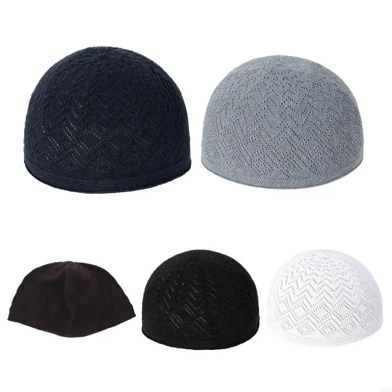 N0PE Knit Kufi Hollow out Inner Hat for Woman Male Muslims Handmade Casual Church Hat