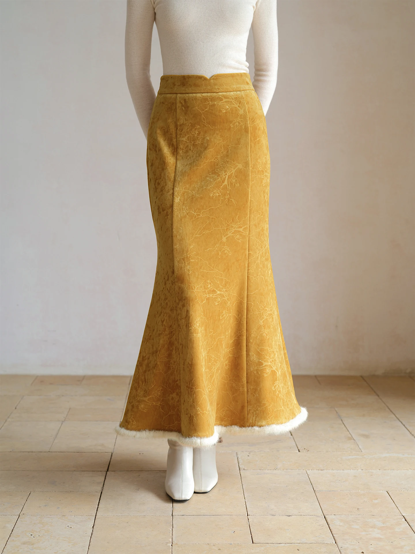 

Женская юбка Thiened Fi Tail с высокой талией, новинка зимы 2025 года, ретро, китайский с национальным узором, украшенная текстурой и вышивкой...