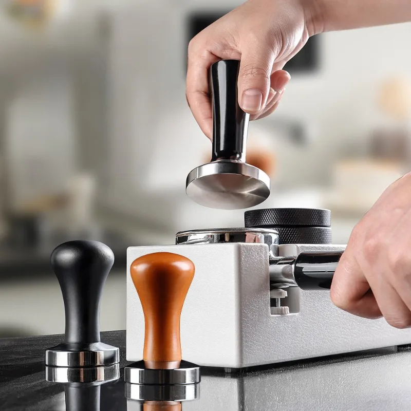 51/53/58mm Wooden Handle Coffee Tamper Self Leveling Coffee Distributor Set Stainless Steel Espresso Barista Coffee Accessories