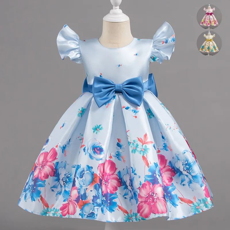 

Kids dresses for girls clothes summer European and American light luxury flower print baby princess dress foreign style cute