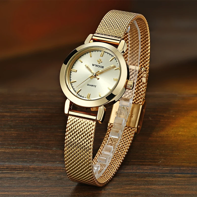 

WWOOR Top Brand Luxury Women's Watches Fashion Casual Elegant Gold Stainless Steel Quartz Clock Waterproof Small Watch For Women
