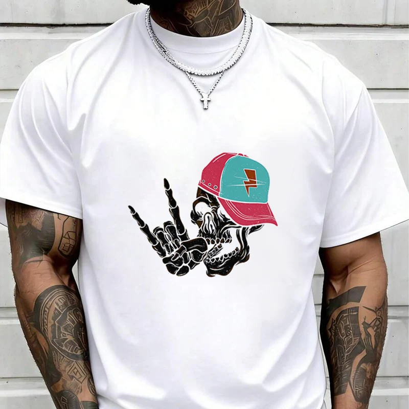 Rock Roll Metal Head Creative Print T Shirt Summer Short-sleeved Casual Tee Men Women Streetwear Loose T-shirt
