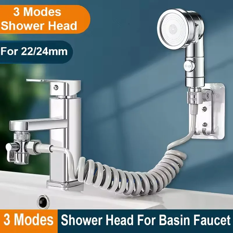 Shower Faucet Set With Hose and Holder 3 Modes Handheld Shower Head Tap Extend Sprayer Sink Boost Bathroom Hair Washing Shower