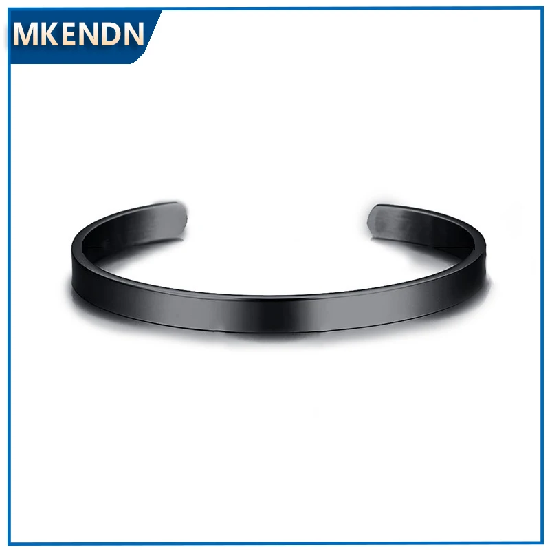 MKENDN 4 Colors Minimalist Glossy Bracelet for Women Men Charm Stainless Steel Open Cuff Bangles Adjustable Fashion Jewelry Gift