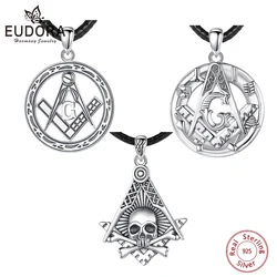 Eudora 925 Sterling Silver Freemason Masonic Necklace for Man Personality skull G Freemason Pendant Masonic Jewelry party Gift