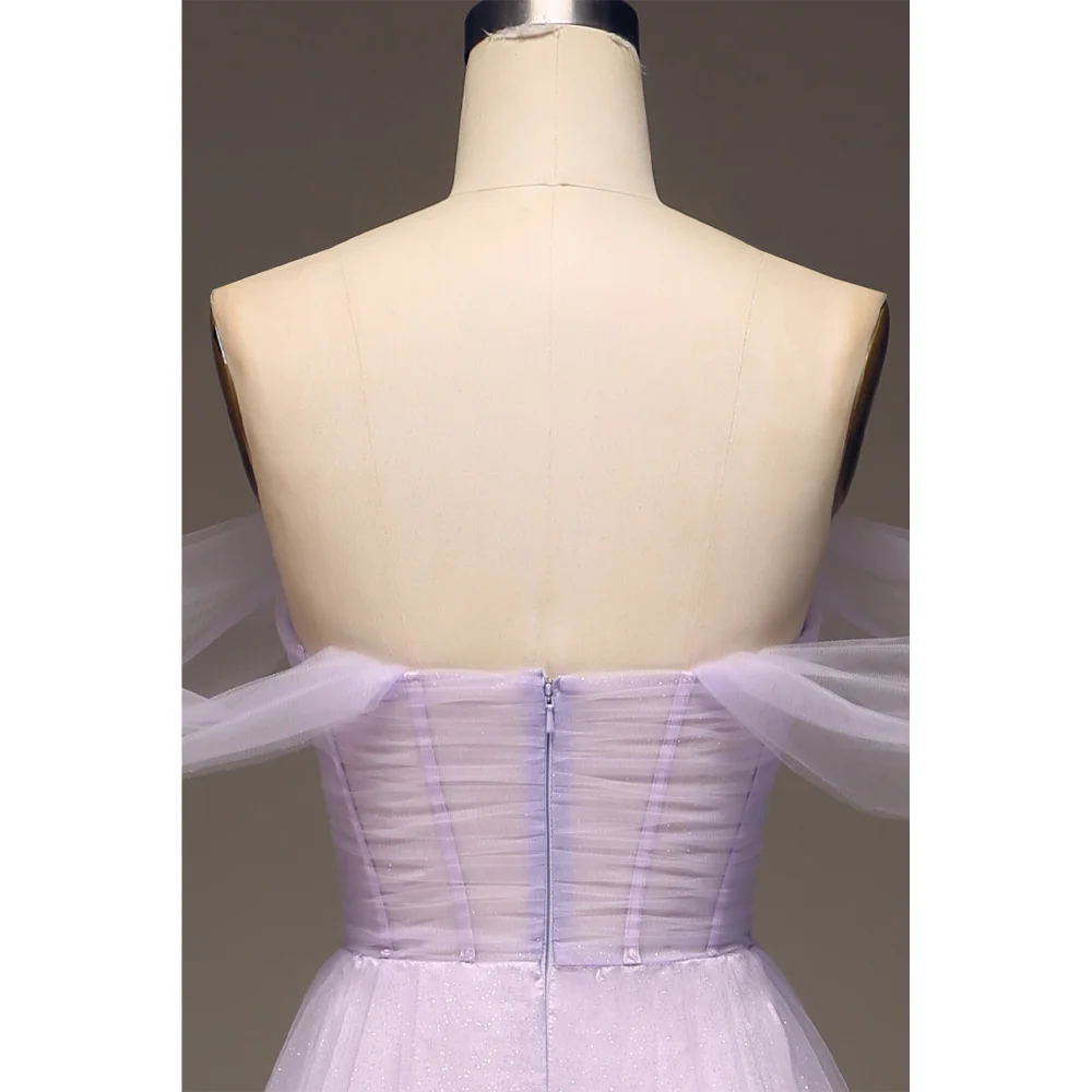 MANRUIXIN A-lijn uit de schouder sprankelende galajurk op maat lichtpaars zijsplit vestidos de noche luxe avondjurken