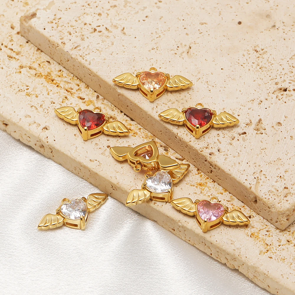 4 Stück Edelstahl-Zirkon-Anhänger, Flügel- und Herz-Charms für DIY-Mädchen-Schmuck, Halskettenherstellung, Damen-Ohrringe, Armband-Accessoires – Detail 4