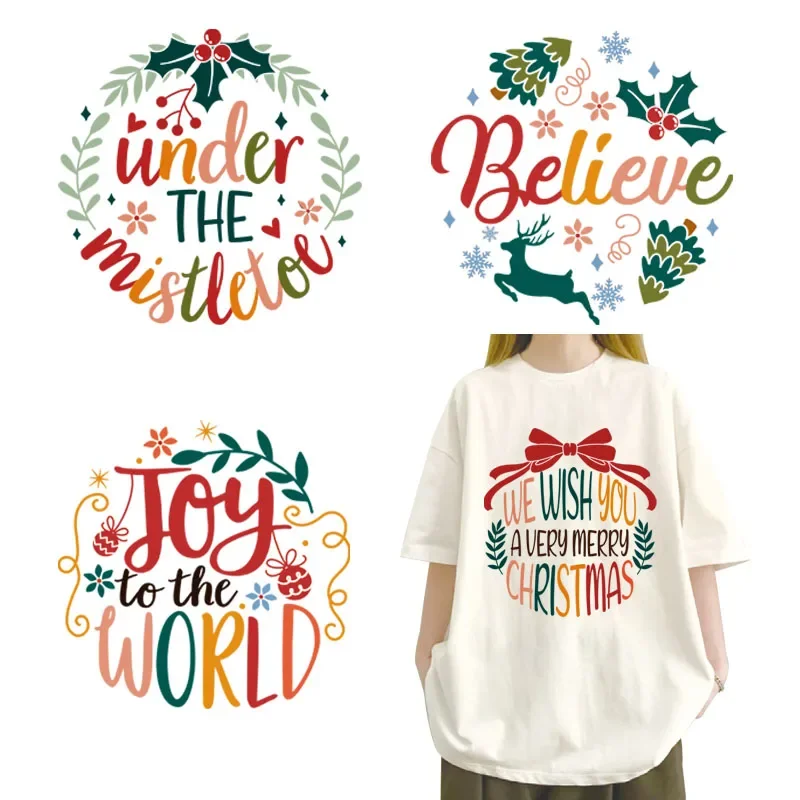 Christmas series elements text visual design iron on transfer for clothing dtf transfers ready to press Heat Transfer Printing