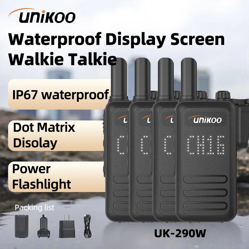 

4PCS UNIKOO UK290W Walkie Talkie Screen Display Long Range IP67 Waterproof Durable Portable Communication Set Two Way Radios