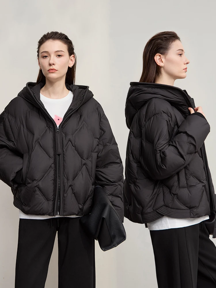 AMII Women's Jacket Coat 2025 Winter New Warm Commuter Hooded Down Jackets Woman Straight Solid Loose Long Sleeve Top 12554021