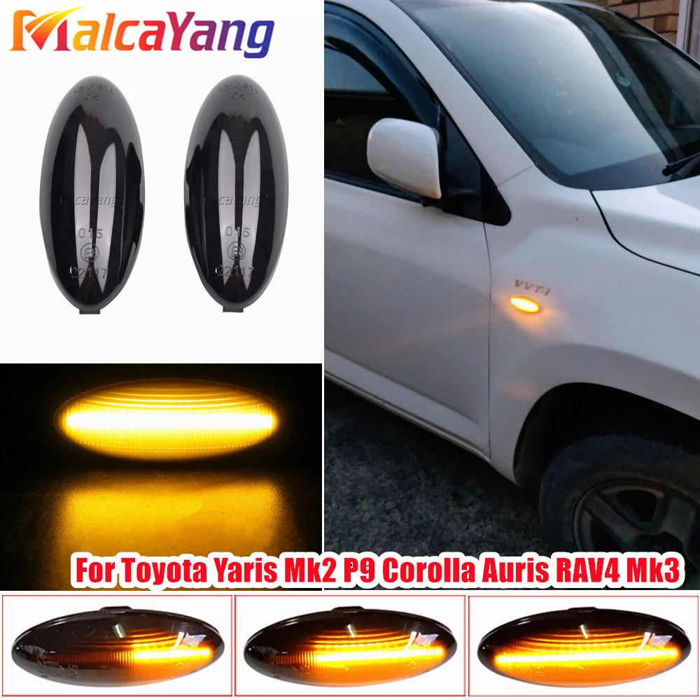 Lot de 2 marqueurs latéraux dynamiques à LED, avec clignotant et indicateur répéteur, adaptés à Toyota Yaris COROLLA Auris Mk1 E15 RAV4 Mk3