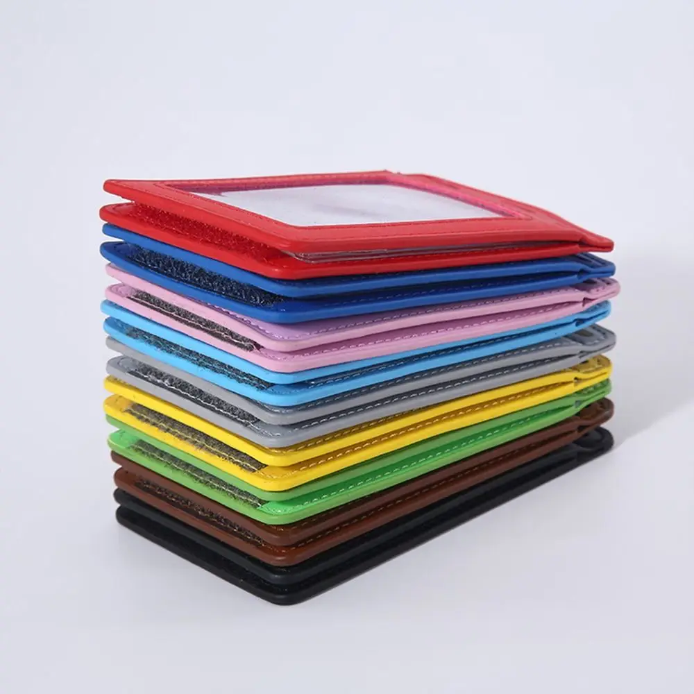 PU Leather ID Card Holder with Card Slots Transparent Badge Holder Tri-fold Card Holder