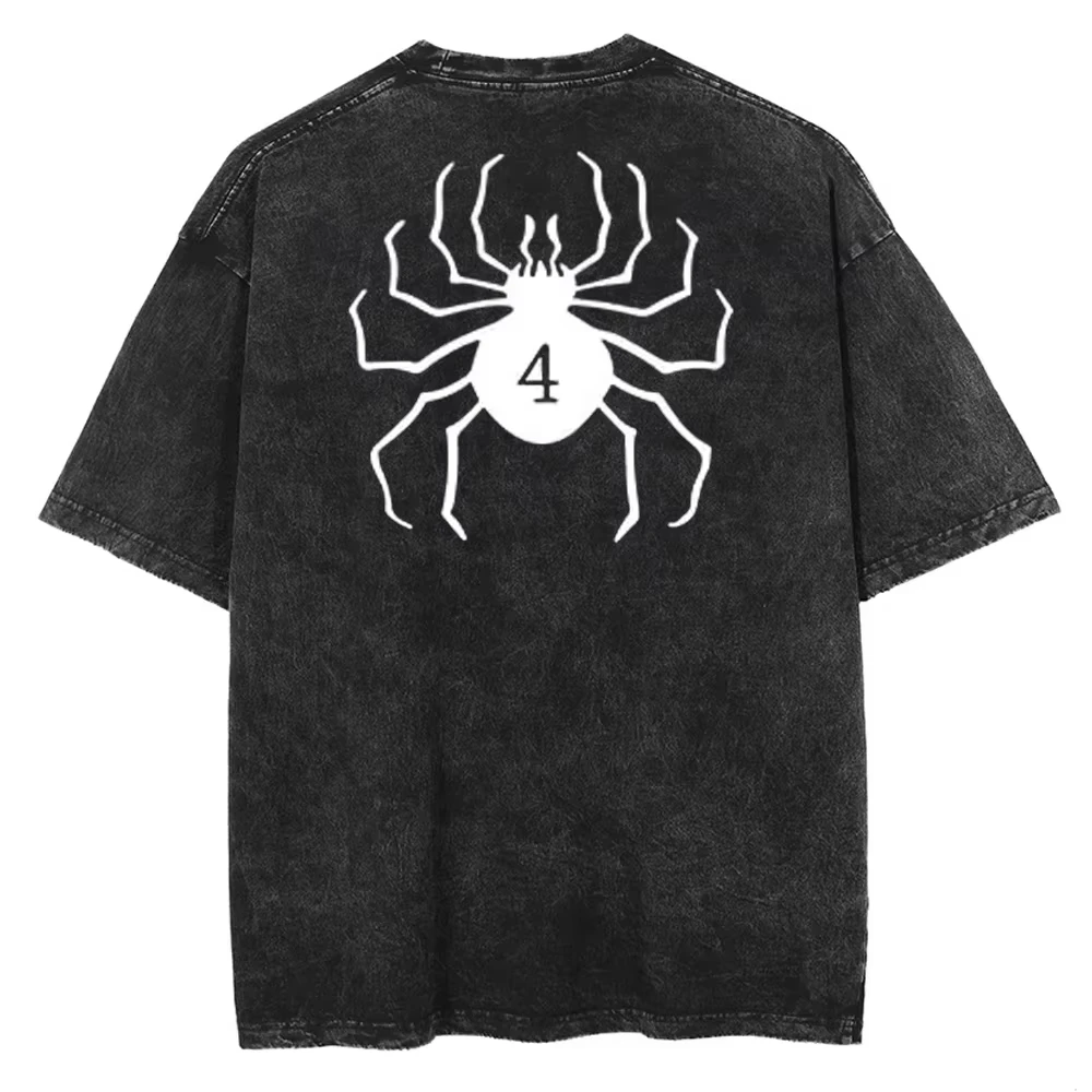 Unisex Vintage Acid Wash T-Shirt mit dunklem Symbol-Grafikdruck, Gothic Punk Oversized Loose Fit Baumwolle Kurzarm Y2K Streetwear Tee – Detail 4