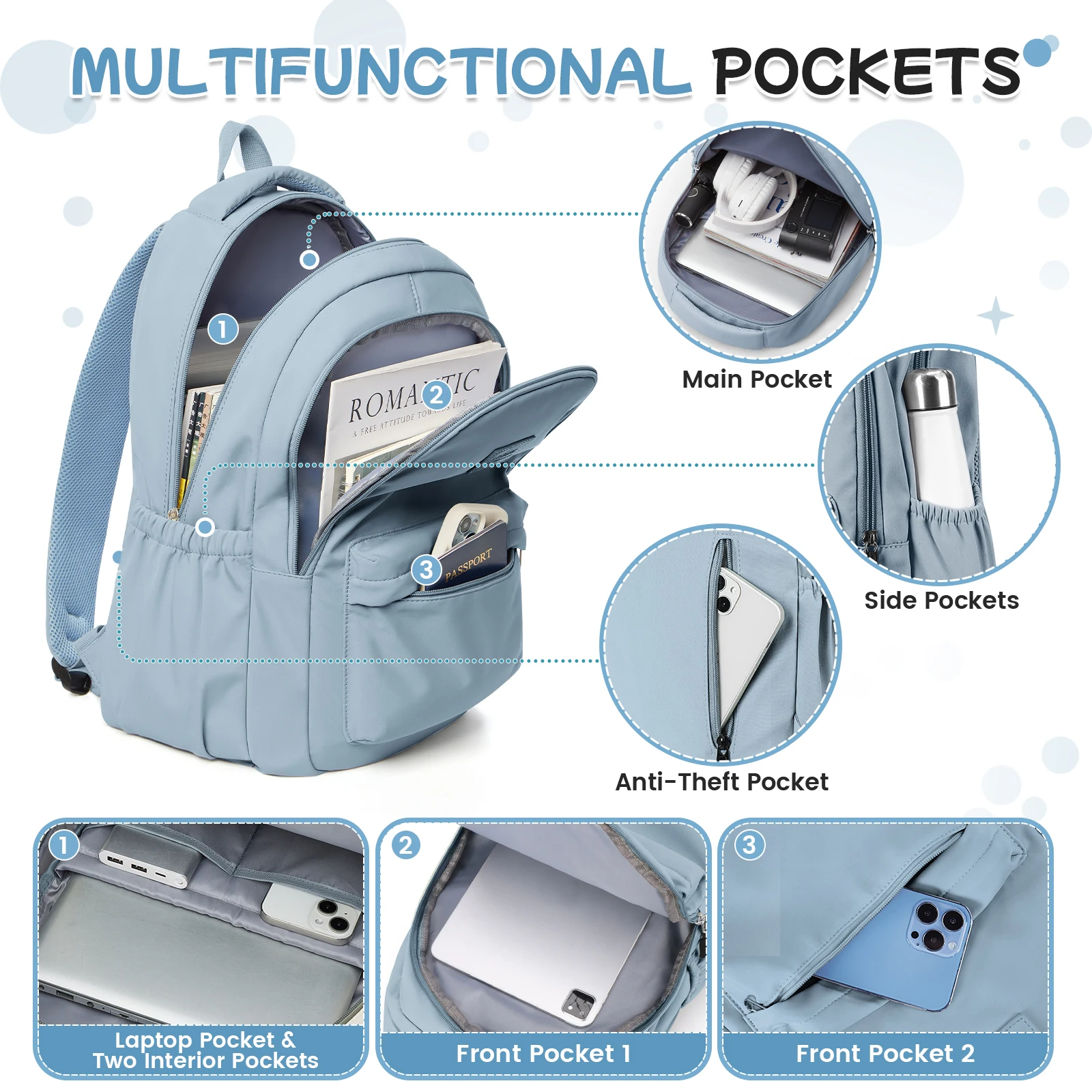 حقيبة ظهر جامعية عصرية جديدة ذات سعة عالية، حقيبة مدرسية عصرية للكمبيوتر المحمول، حقيبة كتب لطيفة للسفر في المدرسة الثانوية حقيبة ظهر كاجوال #3